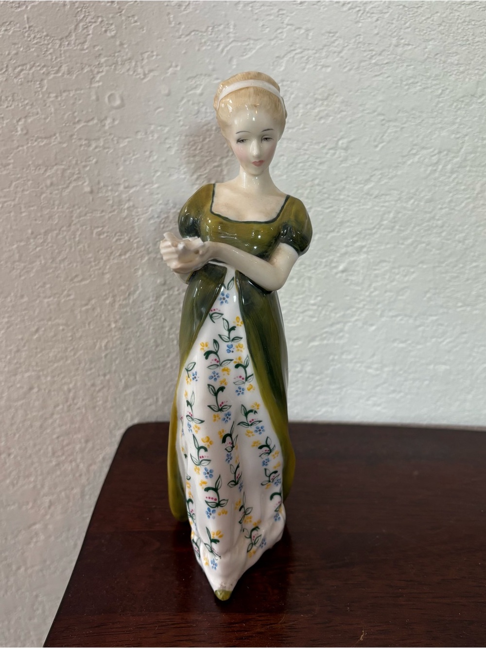 Royal Doulton Veneta Porcelain Figurine in Olive Green Dress with Floral Apron